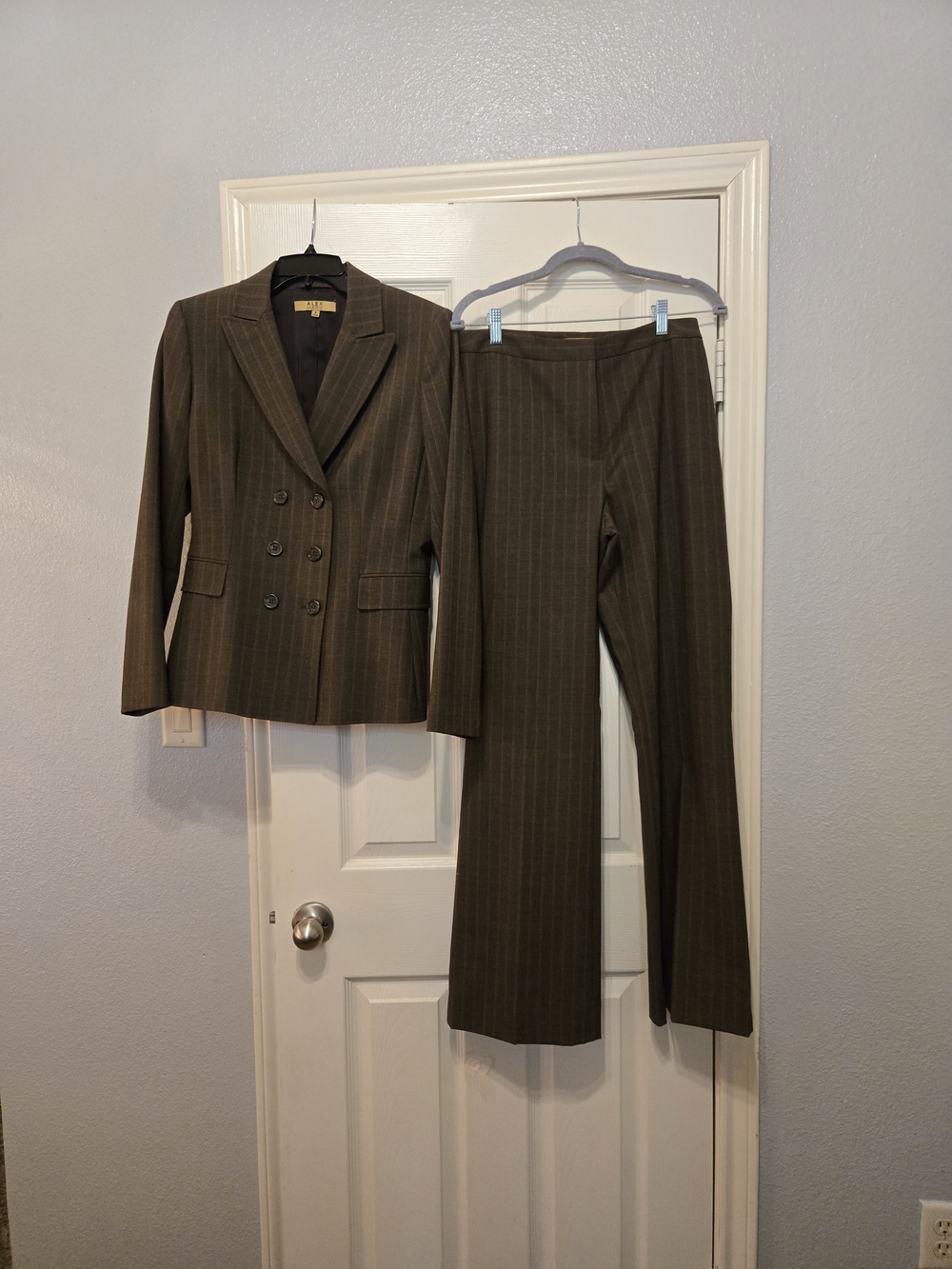 Alex Marie Size 6 Brown Pinstripe Double-Breasted Blazer with Matching Trousers